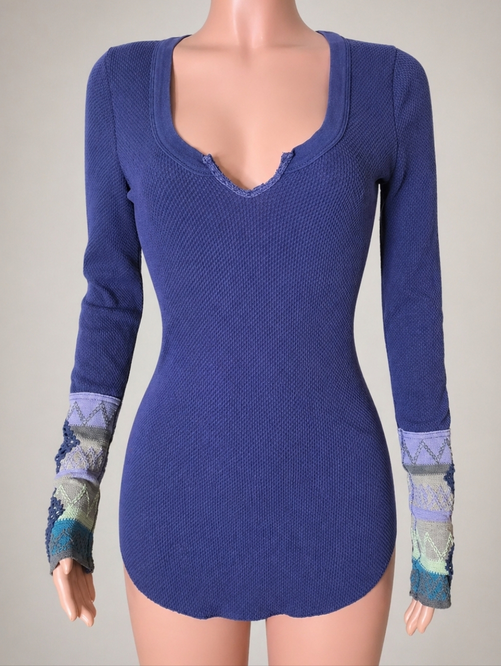 Free People Kombucha Long Sleeve Thermal Top with Crochet Cuffs M